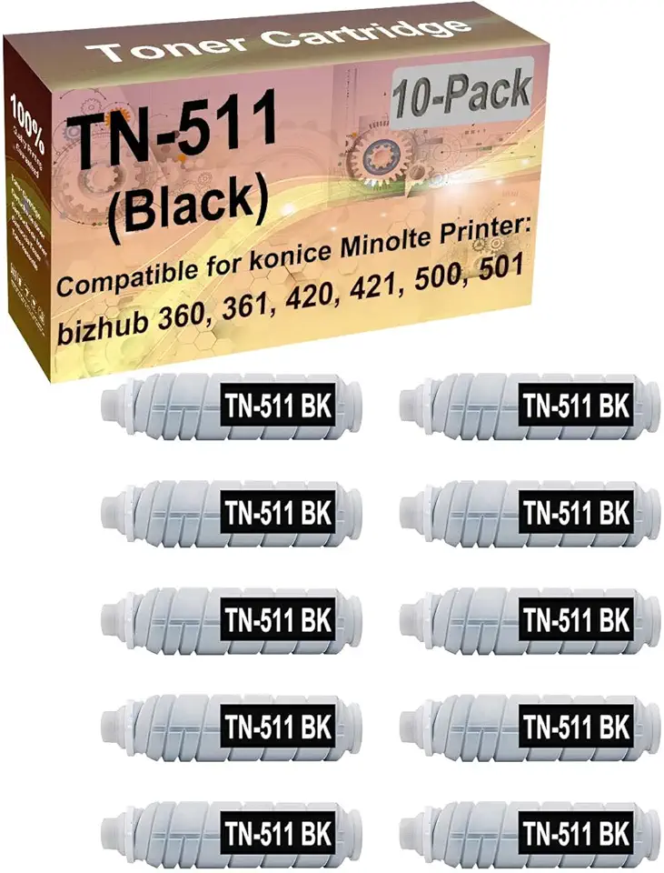 10-Pack Compatible High Yield 360, 361, 420, 421, 500, 501 Printer Cartridge Replacement for Konica Minolta TN511 TN-511 Toner Cartridge (Black)