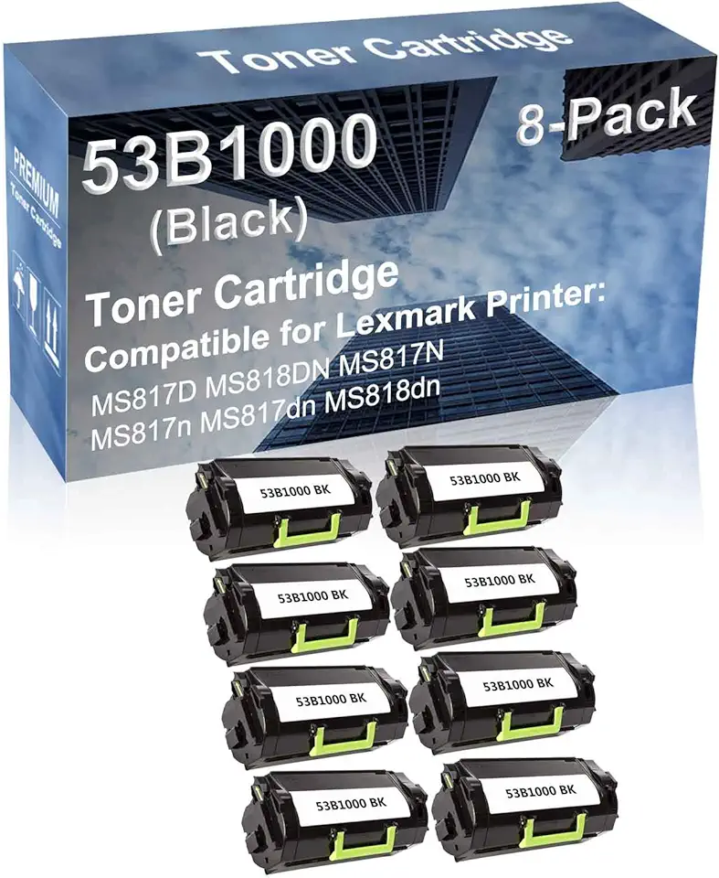 8-Pack Compatible High Capacity MS817dn MS818dn Printer Toner Cartridge Replacement for 53B1000 Printer Cartridge (Black)