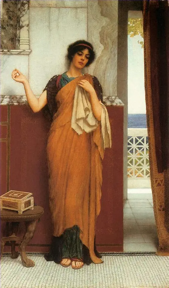 Toperfect 7 Paintings Idle Thoughts 1898 Neoclassicist woman John William Godward Oil Art on Canvas - Famous Artworks 02, $50-$2000 Hand Painted by Art Academies' Teachers