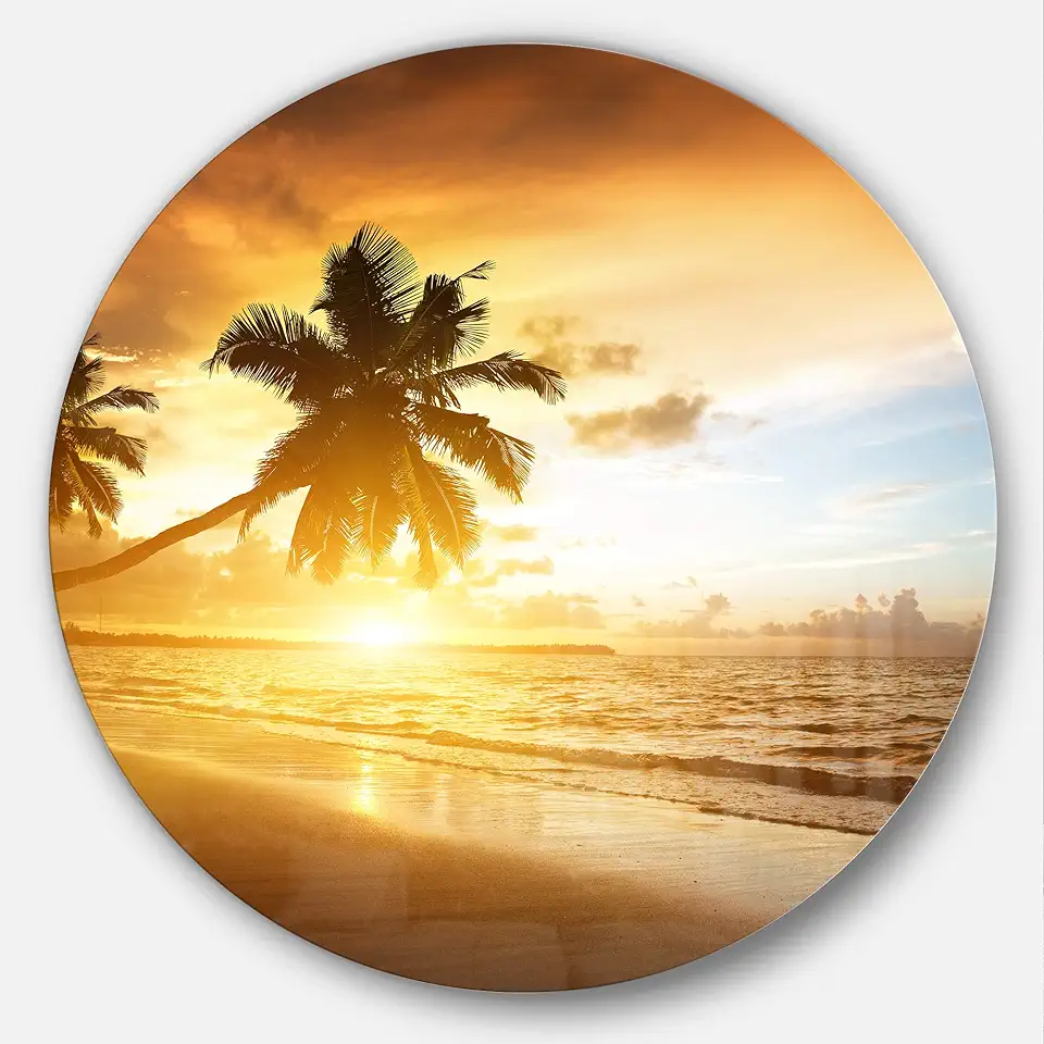 Designart Caribbean Seashore Sunset-Seascape Photo Metal Wall Art-Disc of 23, 23'' H x 23'' W x 1'' D 1P, Yellow
