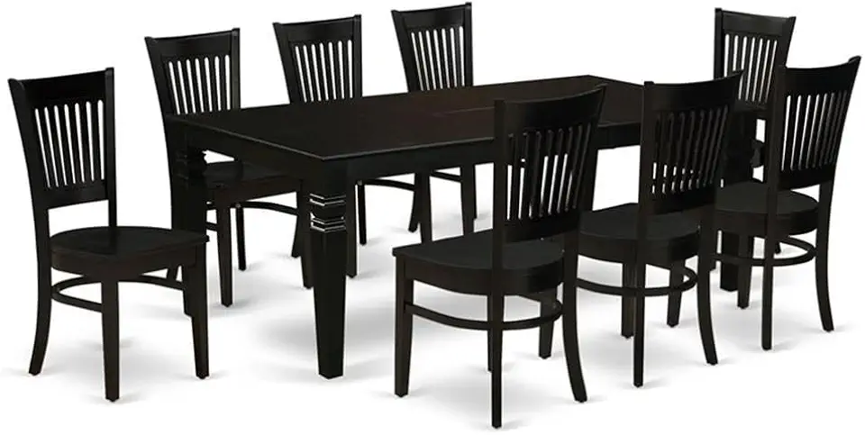 East West Furniture LGVA9-BLK-W 9 Piece Kitchen Table & Chairs Set Includes a Rectangle Dining Room Table with Butterfly Leaf and 8 Solid Wood Seat Chairs, 42x84 Inch, Black