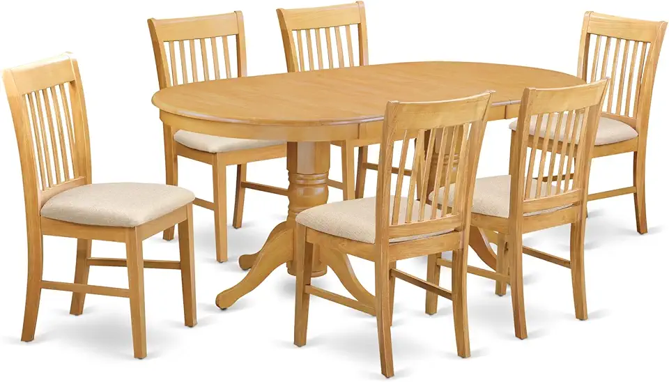 East West Furniture VANO7-OAK-C 7 Piece Kitchen Table & Chairs Set Consist of an Oval Dining Room Table with Butterfly Leaf and 6 Linen Fabric Upholstered Chairs, 40x76 Inch, Oak