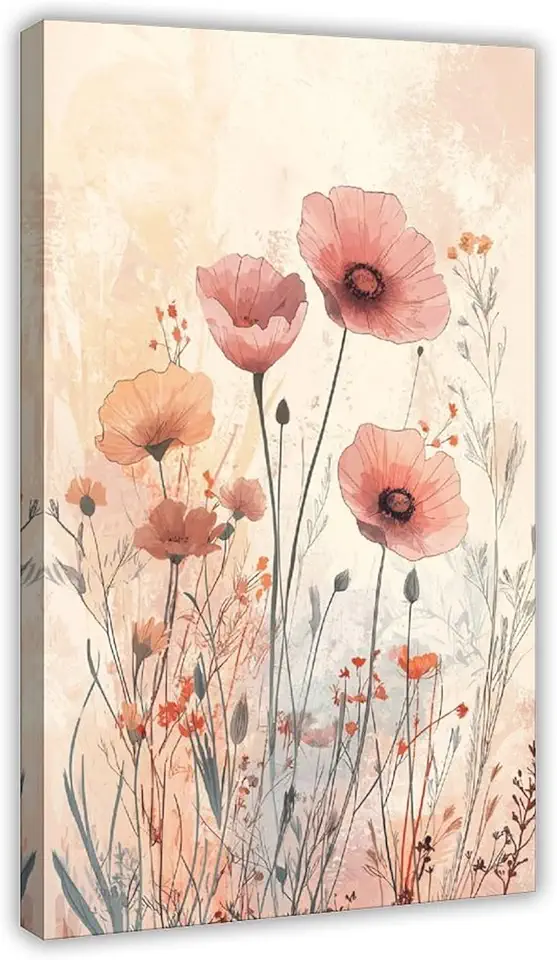 Sunset Boho Wall Art – Feminine Wildflower Illustration Print, Cozy Bedroom Or Yoga Room Poster Decor Canvas Poster Wall Art Decor Print Picture Paintings for Living Room Bedroom Decoration 20x30inch(