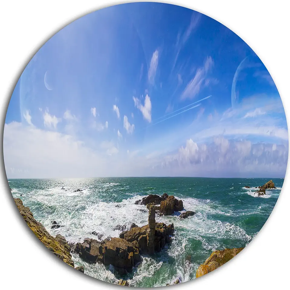 Designart Distant Planet System from Cliffs-Seashore Large Metal Wall Art-Disc of 23, 23'' H x 23'' W x 1'' D 1P