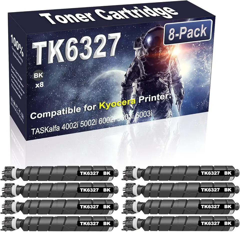 8-Pack Compatible High Capacity TASKalfa 4002i 5002i 6002i 5003i 6003i Printer Toner Container Replacement for Kyocera TK6327 TK-6327 TK-6327K 1T02NK0US0 Printer Cartridge (Black)