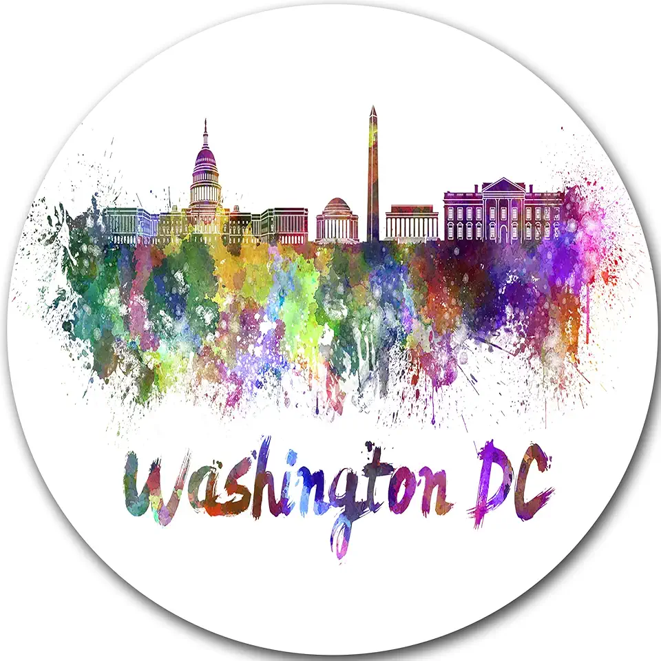 Designart Washington DC Skyline Cityscape Metal Wall Art-Disc of 23 inch, 23'' H x 23'' W x 1'' D 1P, Purple/Yellow/Red/Pink