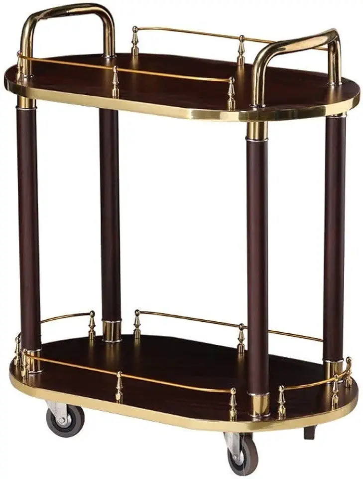 Bar Serving Trolley, Wine Trolley for Home Kitchen, Hotel, Bar Trolley, Beverages, Tea Trolley, Gold Storage Table on Wheels, 2 Levels