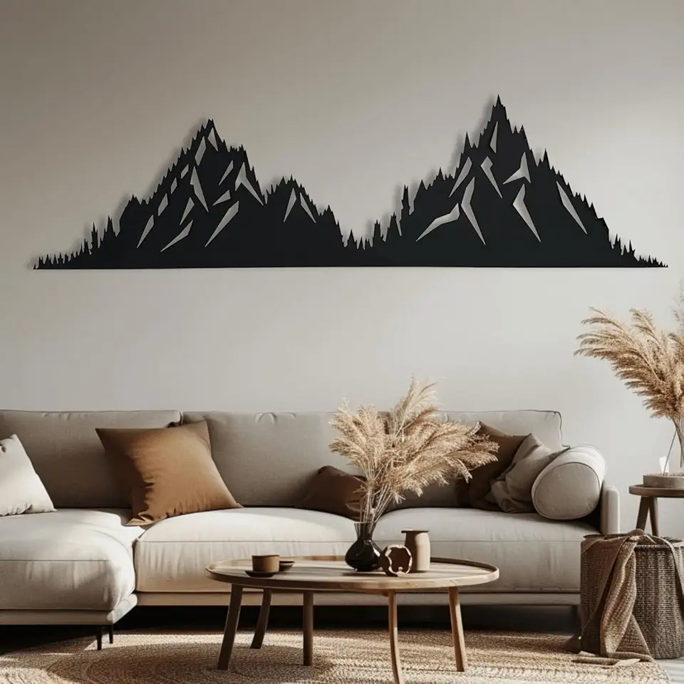XXQ Metal Mountain Wall Art, Large Black Metal Wall Decor, Horizontal Mountain Artwork for Living Room, Modern Metal Wall Hanging, Indoor & Outdoor Use (Black, 79