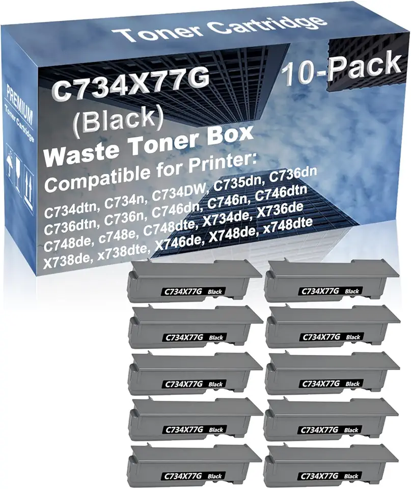 10-Pack Compatible High Capacity C734X77G Printer Waste Toner Container Box use for Lexmark C746dn, C746n, C746dtn, C748de, c748e, C748dte (Black)