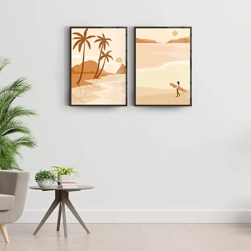 DEKADRON Brown island Set Of 2 Wall Decor, Glass Wall Art, Frameless Free Floating Tempered Glass Panel, Living Room Decoration (27.5”W x 39.3”H – 70x100cm Each Piece)