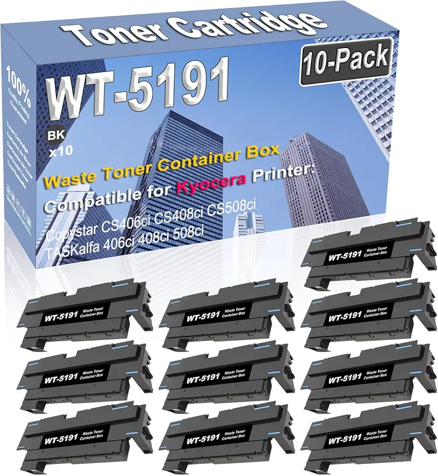 10-Pack (Black) Compatible High Yield WT-5191 WT5191 1902R60UN2 Waste Toner Container Box Replacement for Kyocera Copystar CS406ci CS408ci CS508ci TASKalfa 406ci 408ci 508ci Printer