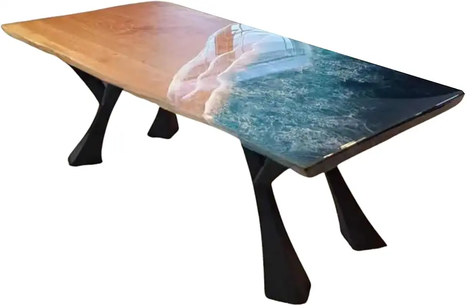 Personalized Sea Wave Table, Customized Live Edge Resin Epoxy Table, Rustic Coffee Desk, Kitchen Table, Gift Home, Beach House Table, Bar Table, Unique Home Gift, Round Table (40x80 inch.)
