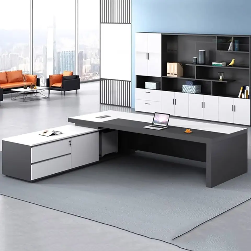 LLLAICAI Simple and Light Luxury Business Furniture with Silent Slides Professional Desk with Separate Mainframe Space Large Storage Capacity Desk with Drawers