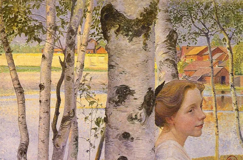 Toperfect 4 Paintings Swedish Lisbeth At The Birch girl Carl Larsson Oil Art on Canvas - Famous Artworks 02, $50-$2000 Hand Painted by Art Academies' Teachers