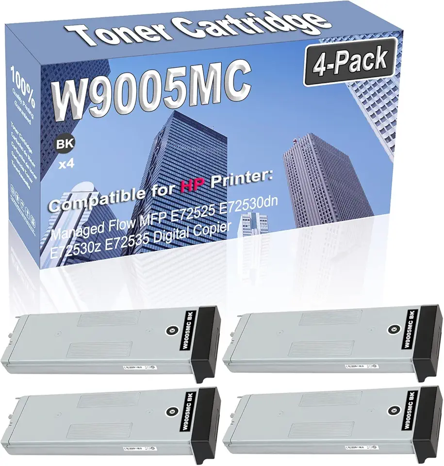 4-Pack (Black) Compatible High Capacity W9005MC Toner Cartridge Used for HP Managed Flow MFP E72525 E72530dn E72530z E72535 Printer