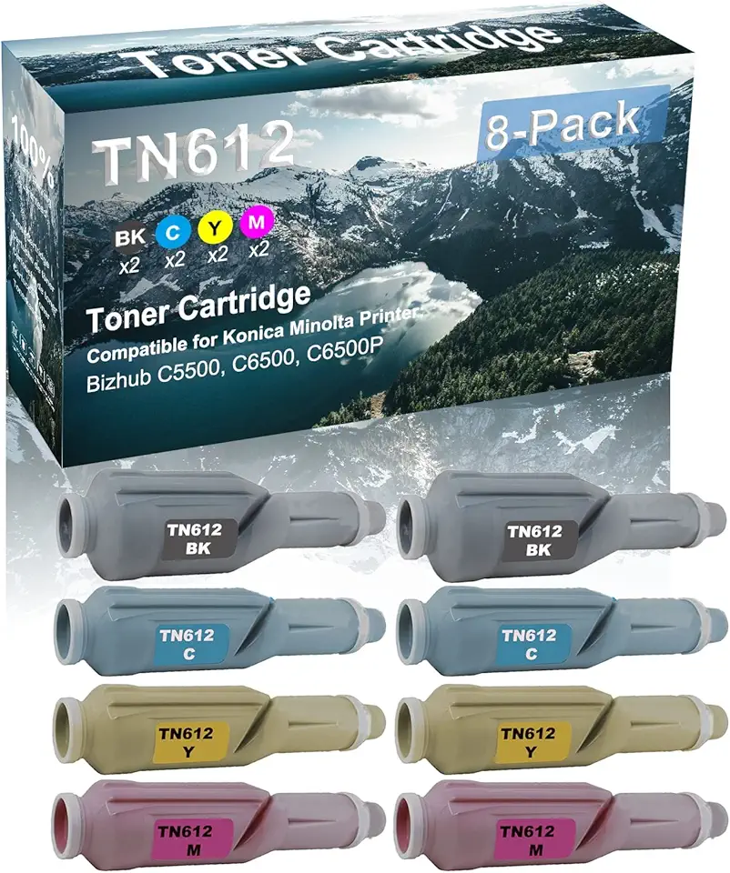 8 Pack (BK+C+Y+M) Compatible BizHub C5500 C6500 C6500P Toner Cartridge Replacement for Konica Minolta TN612 | TN612K TN612C TN612Y TN612M Printer Toner Cartridge (High Capacity)