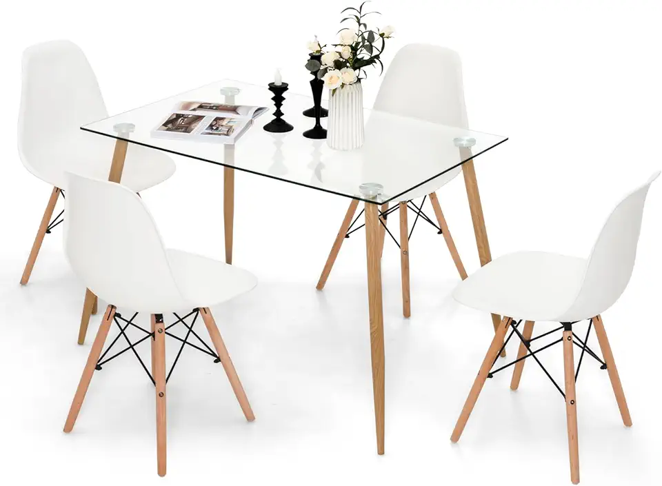 Giantex Modern Rectangular Table w/ 4 Mid-Century Dining Chairs, for Home Dining Room Kitchen Waiting Room