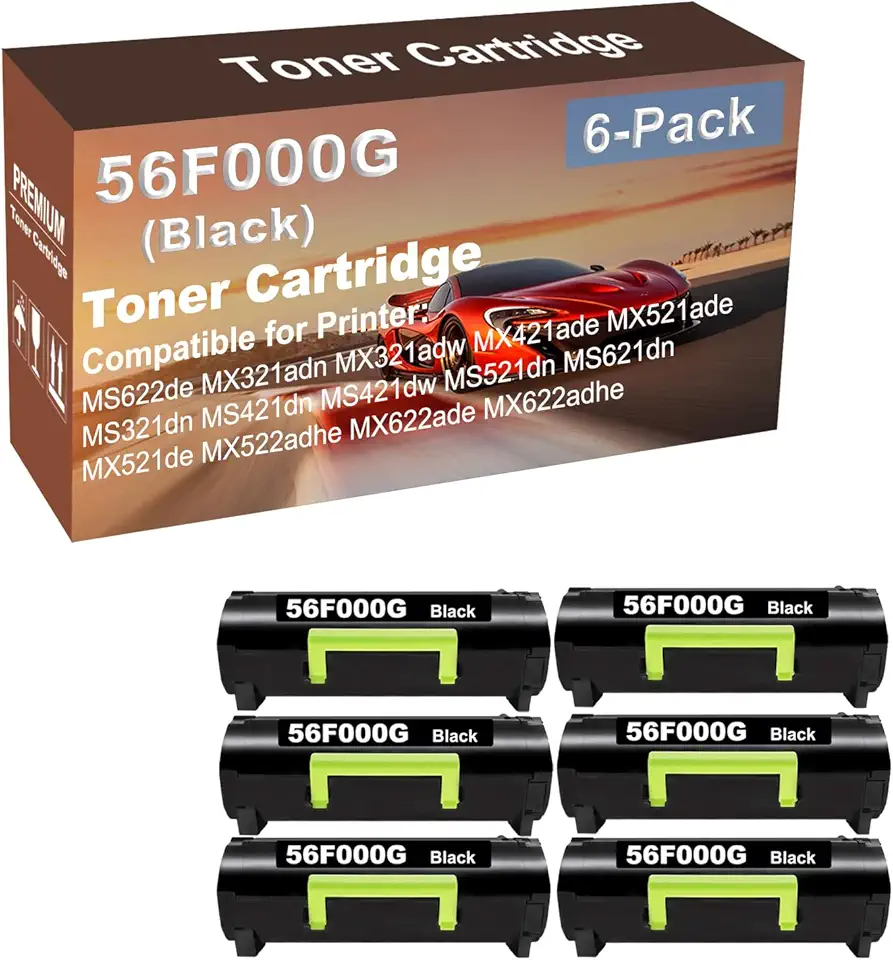 6-Pack Compatible High Capacity 56F000G Toner Cartridge use for MS321dn, MS421dn, MS421dw, MS521dn, MS621dn Printer (Black)
