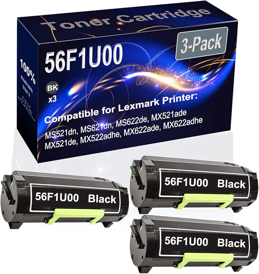 3-Pack (Black) Compatible 56F1U00 Printer Toner Cartridge (High Capacity) fit for MS521dn MS621dn MS622de MX521ade Printer