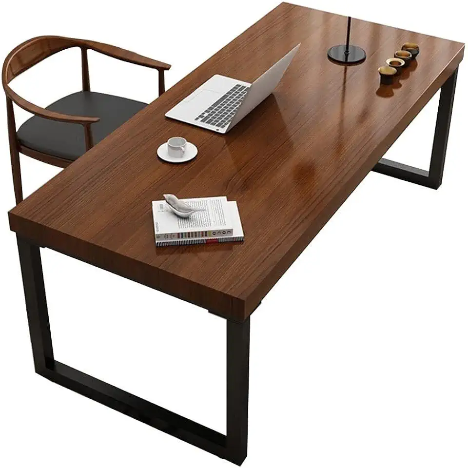 Solid Wood Computer Desk and Chair Set, Stable Metal Wrought Iron Frame Desk, Easy Installation (140x70x75cm)(220x90x75cm)