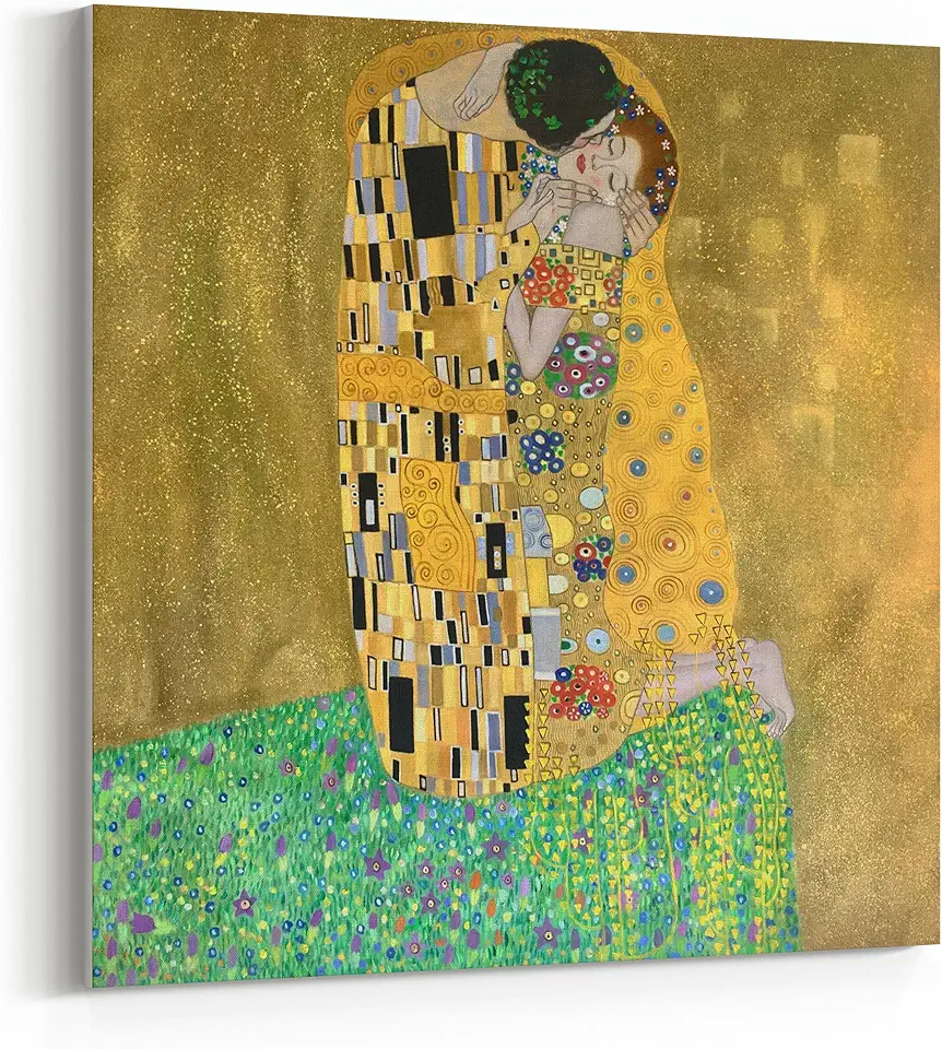 BrushWiz - The Kiss by Gustav Klimt - 100% Hand Painted Oil Painting Reproduction on Canvas, Museum Quality, Wall Decoration for Home and Office (Stretched: 26
