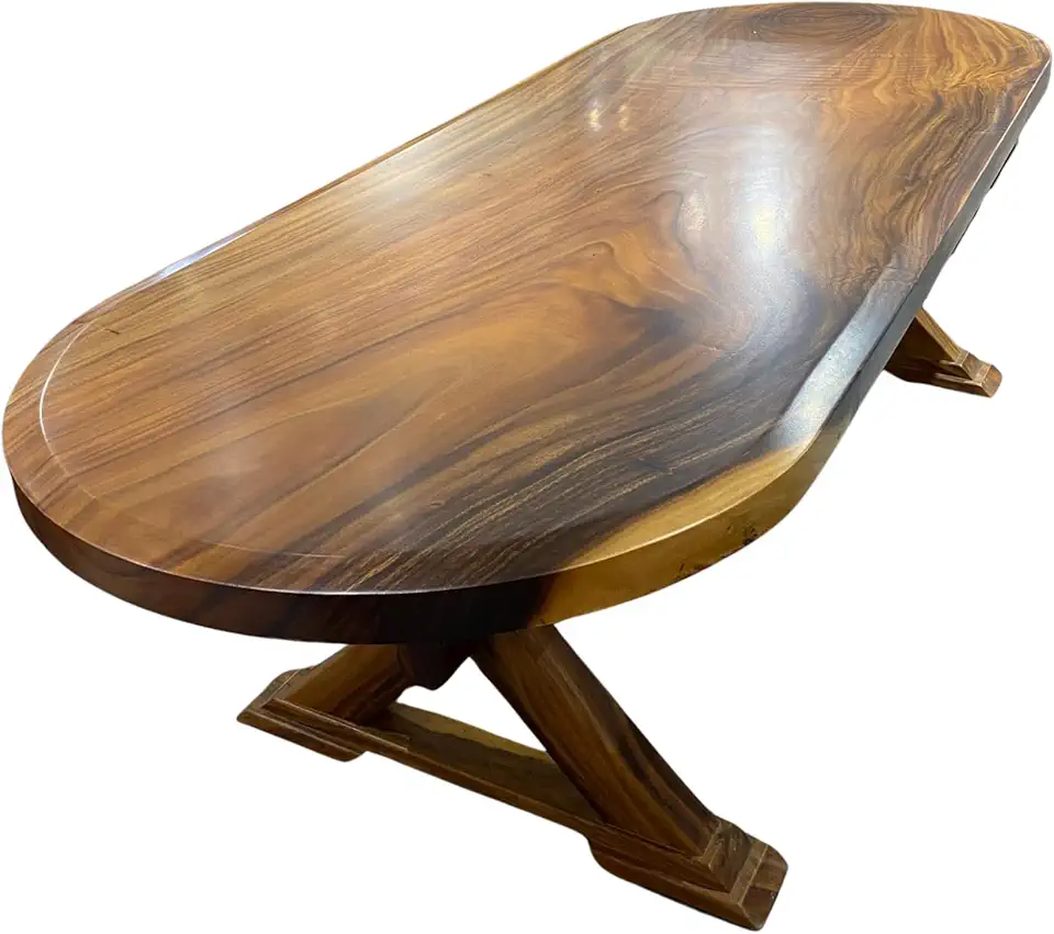 Oval Conference Table, Custom Made Solid Wood Dining Table, Acacia Wood Table, Office Table, Handmade Artistry, Live Edge Family Dining Gaming Table, Suar Wood Table (40x100 inch)