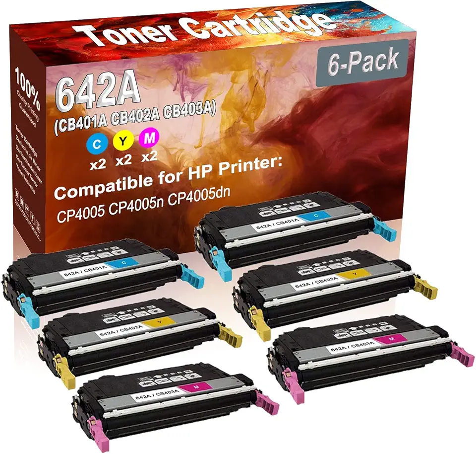 6-Pack (2C+2Y+2M) Compatible High Yield 642A (CB401A CB402A CB403A) Printer Toner Cartridge use for HP CP4005 CP4005n CP4005dn Printers