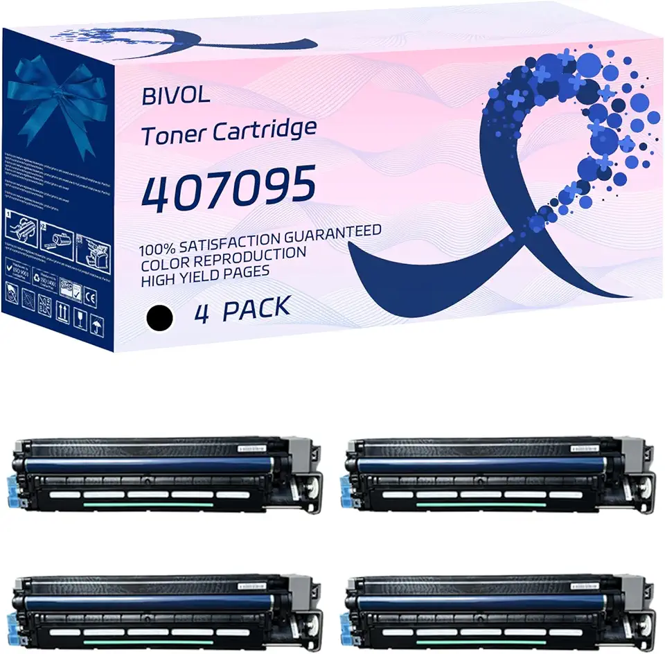 BIVOL 407095 Toner Cartridge Compatible for Ricoh Aficio SP C830DN SP C831DN Printers, with Chip, High Yield 70000 Pages, Vivid Colors (4 Pack Black)