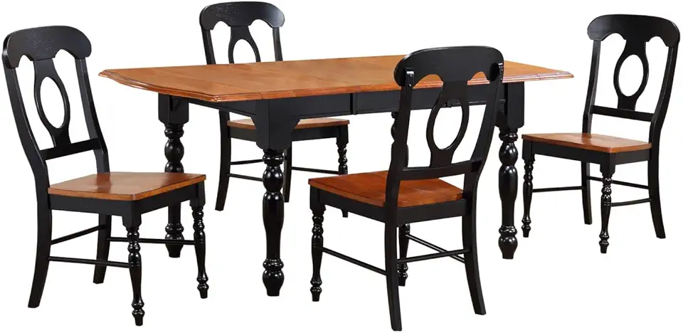 Sunset Trading 5 Piece Drop Leaf Extension Dining Table Set with Napoleon Chairs, Antique Black/Cherry