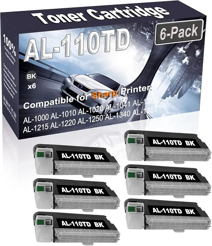 6-Pack (Black) Compatible AL-110TD AL110TD Printer Toner Cartridge (High Capacity) fit for Sharp AL-1000 AL-1010 AL-1020 AL-1041 AL-1200 AL-1215 AL-1220 AL-1250 Printer