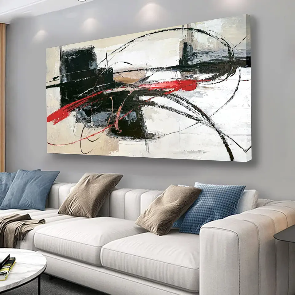 Yuaxker Abstract Wall Decor Black and Red Wall Art Aesthetic Canvas Painting Unique Artwork for Living Room Bedroom Dining Room Office Home Decor 24x48 Inch