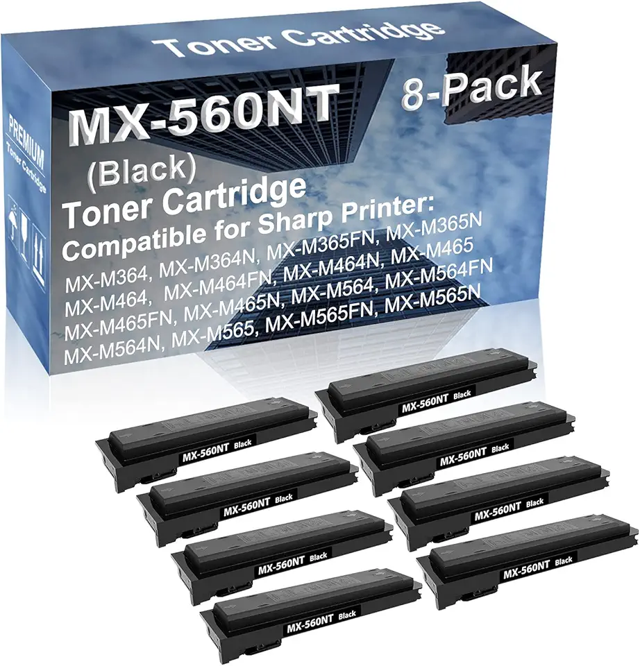 8-Pack Compatible High Yield MX-M464FN, MX-M464N, MX-M465, MX-M465FN, MX-M465N, MX-M564 Printer Cartridge Replacement for Sharp MX-560NT Toner Cartridge (Black)