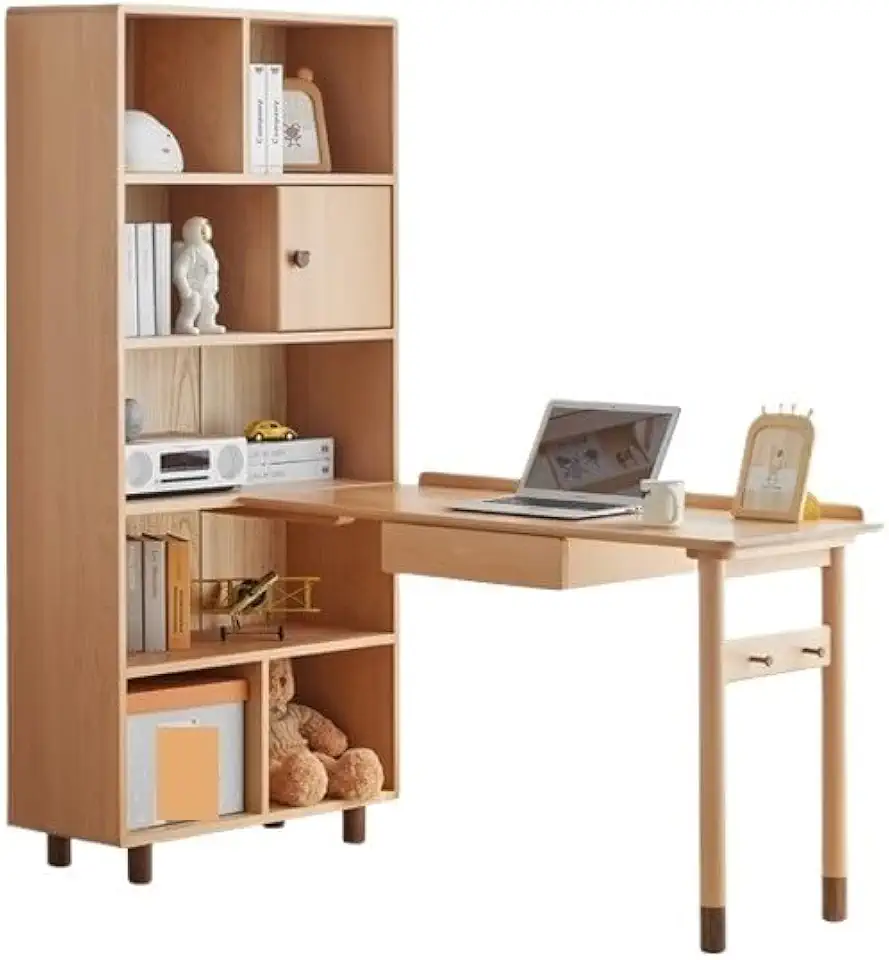 Computer Desks Solid Wood Desk and Bookshelf Integrated Simple Beech Corner Desk Home Bedroom Study Table Home Office Table