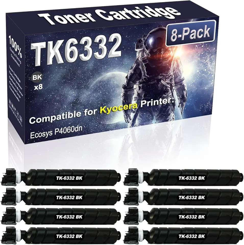8-Pack Compatible High Capacity Ecosys P4060dn Printer Toner Container Replacement for Kyocera TK-6332 TK-6332K TK6332 1T02RS0NL0 Printer Cartridge (Black)