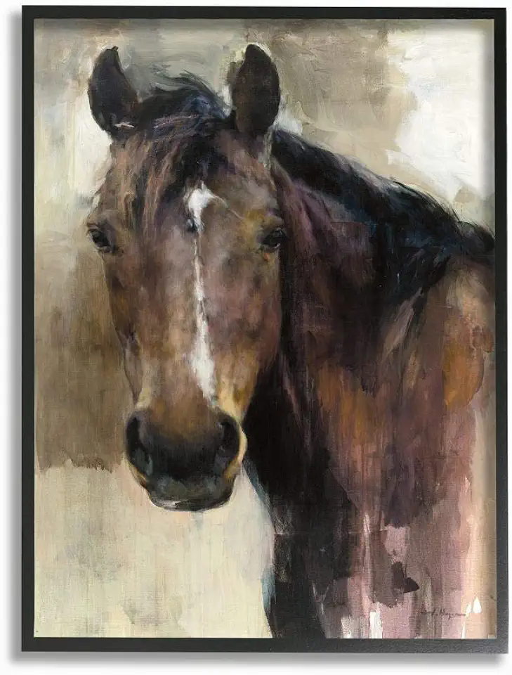 Stupell Industries Masculine Horse Portrait Western Brown Tan Stallion Painting, Designed by Marilyn Hageman Wall Art, 24 x 30, Black Framed