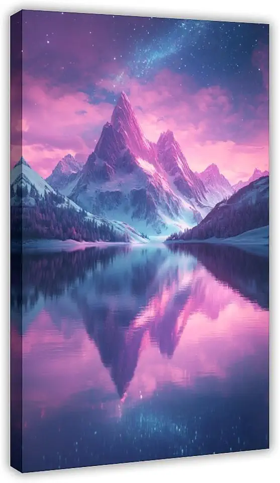 ZMLIS Pastel Surreal Landscape Print – Glowing Mountains And Lake Art – Minimal Neon Wall Decor for Bedroom Or Office Canvas Posters Wall Art Bedroom Office Room Decor Gift 20x30inch(50x75cm)