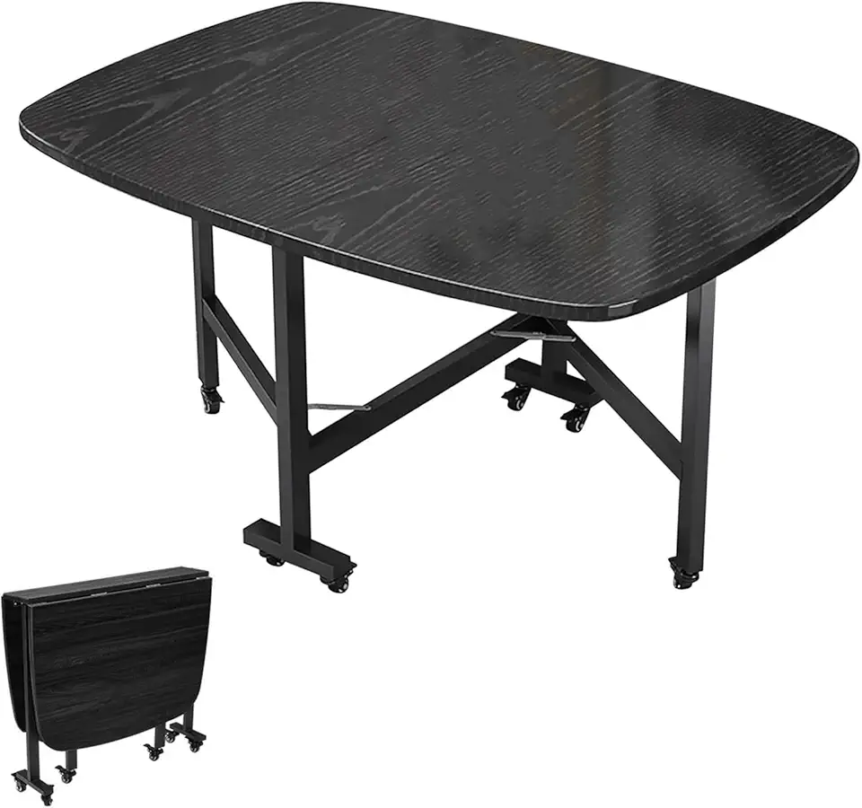 Multifunction Expandable Folding Table, Space Saving Folding Dining Table, Seats 2-6 People, Carbon Steel Frame, Space Saving, Wood Versatile Collapsible Extension Dinner Kitchen Office Desk Table(Bla