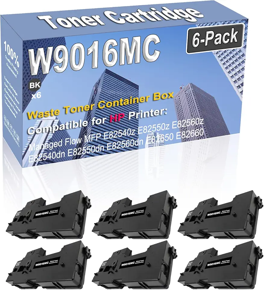 6-Pack (Black) Compatible High Yield W9016MC Waste Toner Container Box Replacement for HP Managed Flow MFP E82540z E82550z E82560z E82540dn E82550dn E82560dn E82650 E82660 E82670 E826 Printer