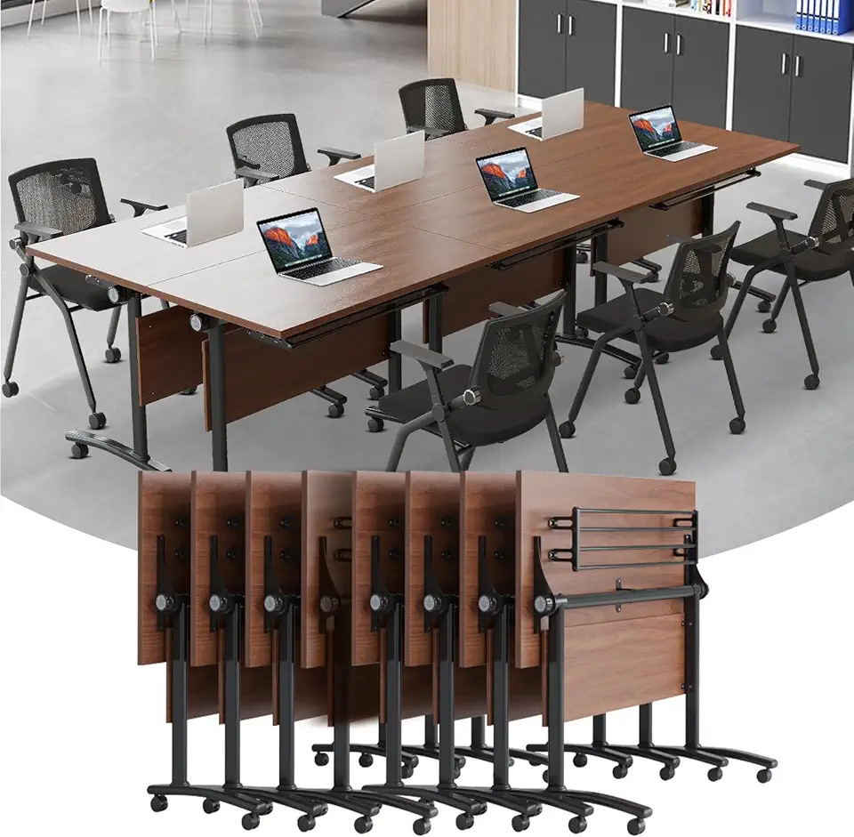 Folding Conference Table Set of 8 Mobile Flip Top Design Modern Rectangle Meeting Desk for Office Training Room & Classroom Dynamic Seminar Furniture 70.8in