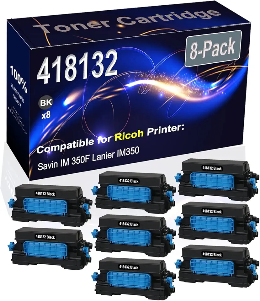 8-Pack (Black) Compatible High Yield 418132 Laser Printer Toner Cartridge use for Ricoh Savin IM 350F Lanier IM350 Printer