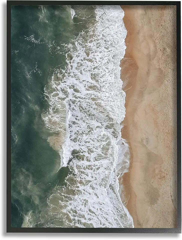Stupell Industries Warm Tropical Beach Tide Summer Shore Aerial Photography, Designed by Birch&Ink Black Framed Wall Art, 24 x 30, Beige