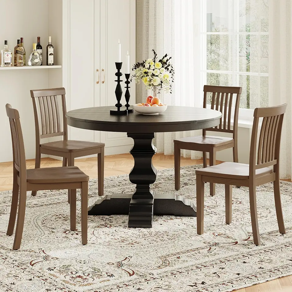 Dining Chairs Set of 4, Farmhouse Wood Chairs with Spindle High Backrest, 17.3 Inch Wood Chiars for Kitchen and Dining Room