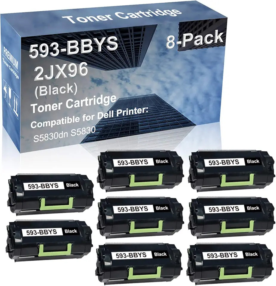8-Pack Compatible High Capacity 2JX96 (593-BBYS) Imaging Toner Cartridge use for Dell S5830dn S5830 (Black)