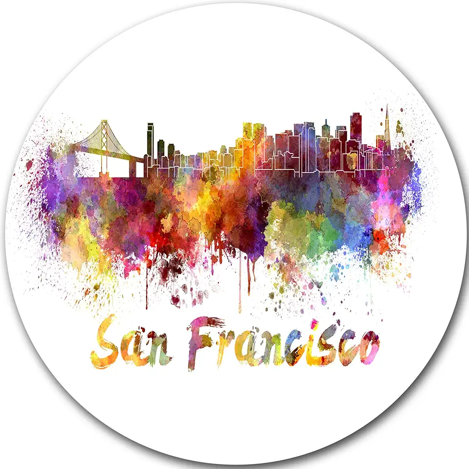 Designart San Francisco Skyline Cityscape Metal Wall Art-Disc of 23 inch, 23'' H x 23'' W x 1'' D 1P, Purple/Yellow/Red/Pink