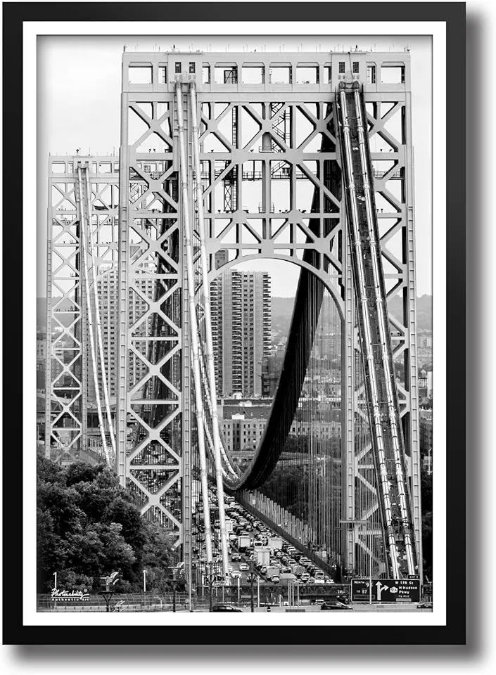 Photonability® George Washington Bridge Manhattan GW New York New Jersey Black and White Wall Art Gallery Giclee Framed Fine Art Print NO Matting (41.75 x 61.75 x 0.875 inches)