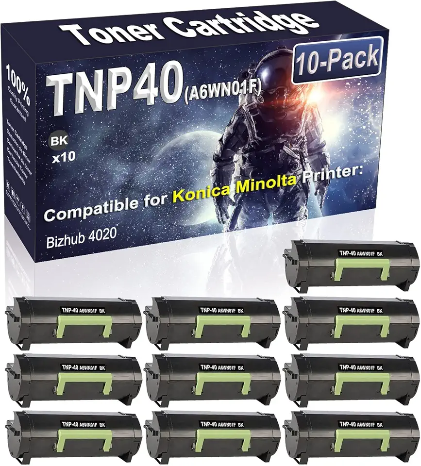 10-Pack Compatible High Capacity Bizhub 4020 Printer Toner Container Replacement for Konica Minolta TNP40 TNP-40 (A6WN01F) Printer Cartridge (Black)