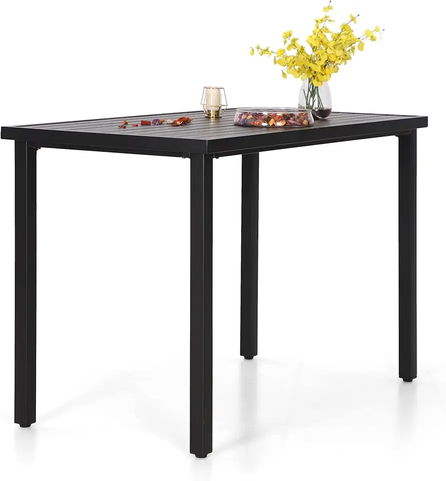 Sponsored Ad - PHI VILLA Outdoor Tall Bar Table, 55”x27” Counter Height Dining Table with Wood-Like Metal Frame & Adjustable Feet, High Top Pub Cafe Table for Patio, Yard