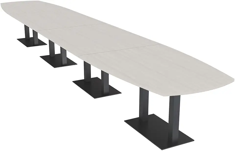 SKUTCHI DESIGNS INC. 20 Person Arc Boat Shaped Large Boardroom Table with Matte Black Square Metal Bases | Harmony Series | Scratch-Resistant, Durable & Easy to Assemble | Lakeland Salt - 4x20