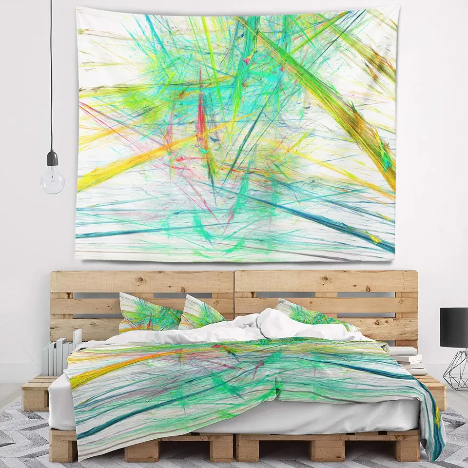 Designart ' Green Magical Fractal Pattern' Abstract Tapestry Blanket Décor Wall Art for Home and Office, Created On Lightweight Polyester Fabric x Large: 92 in. x 78 in