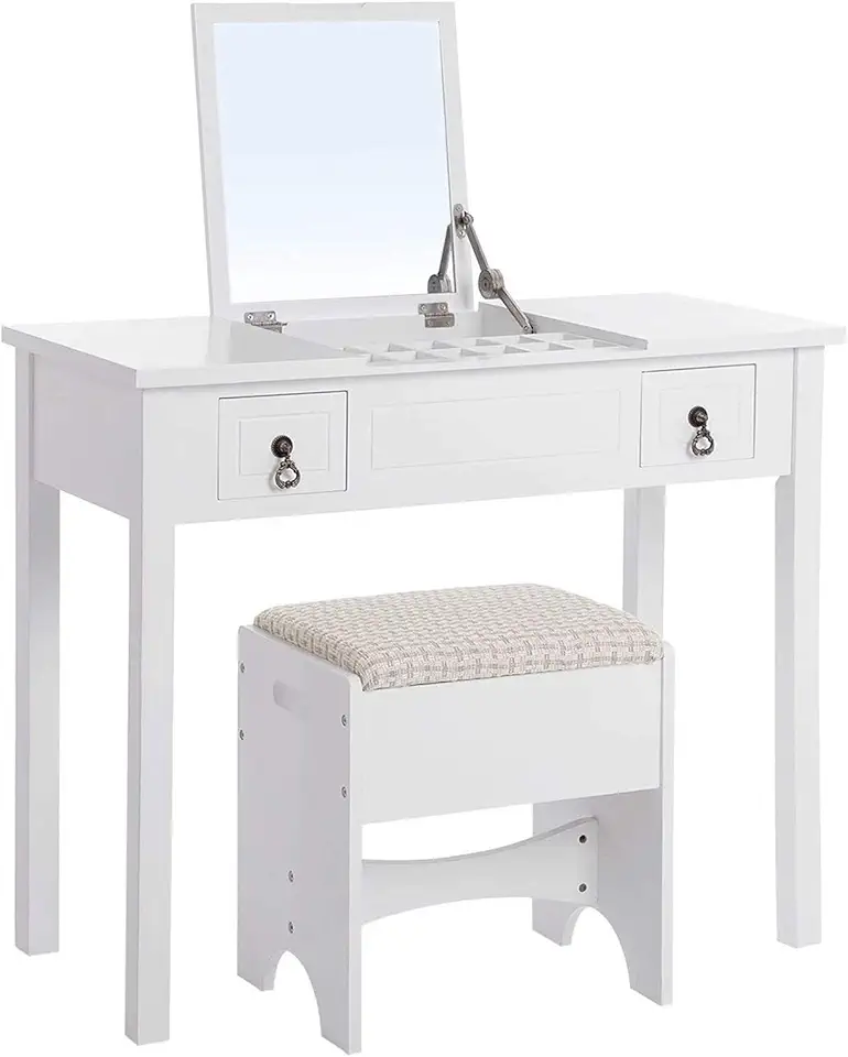 high-end Dressing Table Vanity Set-with Flip Top Mirror Dressing Table Writing Desk with 2 Drawers Cushioned Stool 3 Removable Organizers Easy Assembly (Color : A) (B)